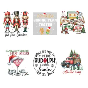 6 Piece Christmas DTF Heat Transfer Stickers, Nutcracker Gingerbread Man Vintage Truck Designs, Vinyl Decals for T-Shirts Jeans Backpacks