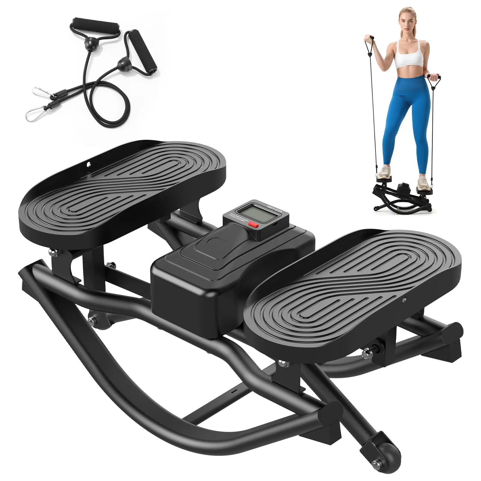 HXD-ERGO Rocking Stair Stepper Machine for Home Fitness, Compact Side-to-Side Stepper for Core Workouts with Resistance Bands and LCD Display - 250 lbs Capacity, Home Workout Machine, Home Fitness Equipment