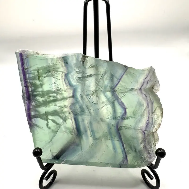 Rainbow Fluorite Crystal Slab- includes adjustable Black Metal Display Stand