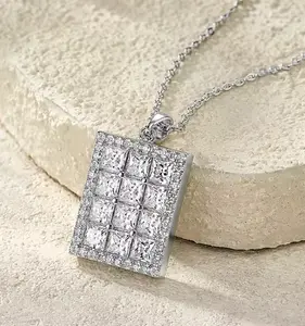 Shield Moissanite Pendant - 4x4mm Iced Out S925 Silver 18K Gold Plated