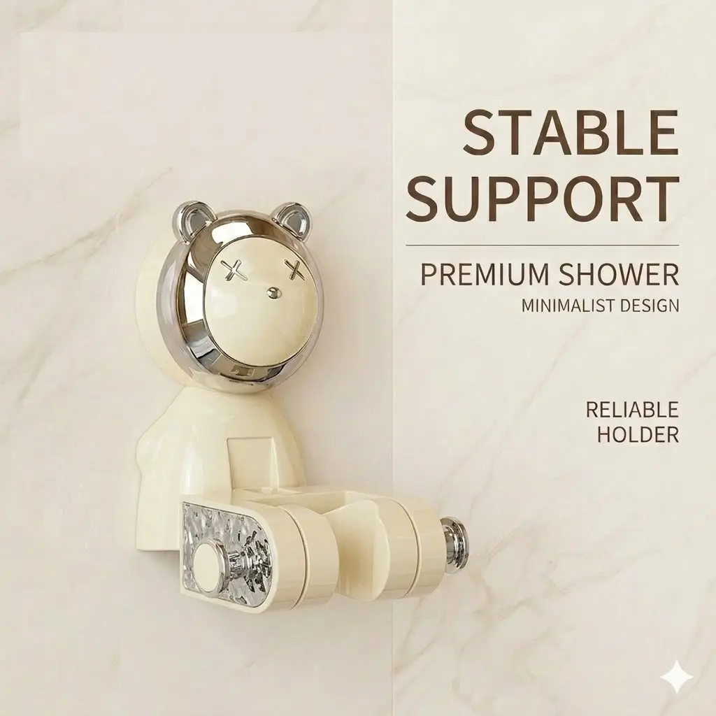 Adhesive Shower Head Holder, Features lovely bear shape to decorate bathroom space