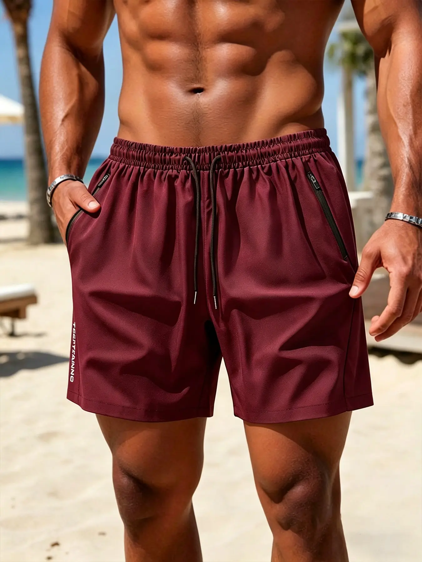 Men's Quick-Dry Running Shorts with Zip Pockets, Lightweight Sporty Fitness Workout Shorts for Gym, Beach, Outdoor Activities, Casual Athletic Shorts