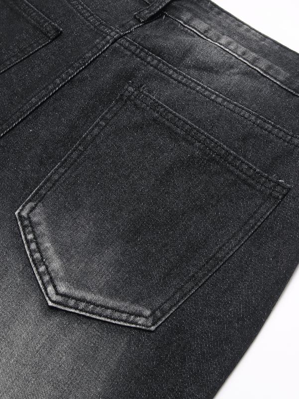 Men's Jeans Natural Ripped Personalized Pockets Black Denim Pants Stylish Streetwear Casual Classic Soft Straight Mid Waist All Seasons Trousers Menswear