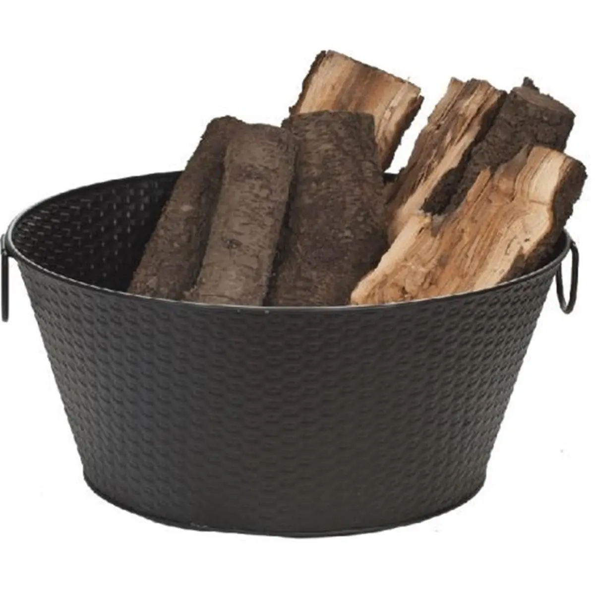 Black Steel Basket Weave Waterproof Log Bucket - 9 lbs, 22" Length, 10" Height, Home Organizer for Firewood Storage