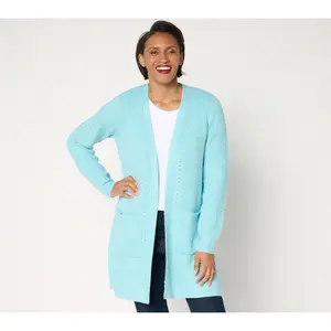 AnyBody Sweater Cardigan with Pointelle Stitch Detail