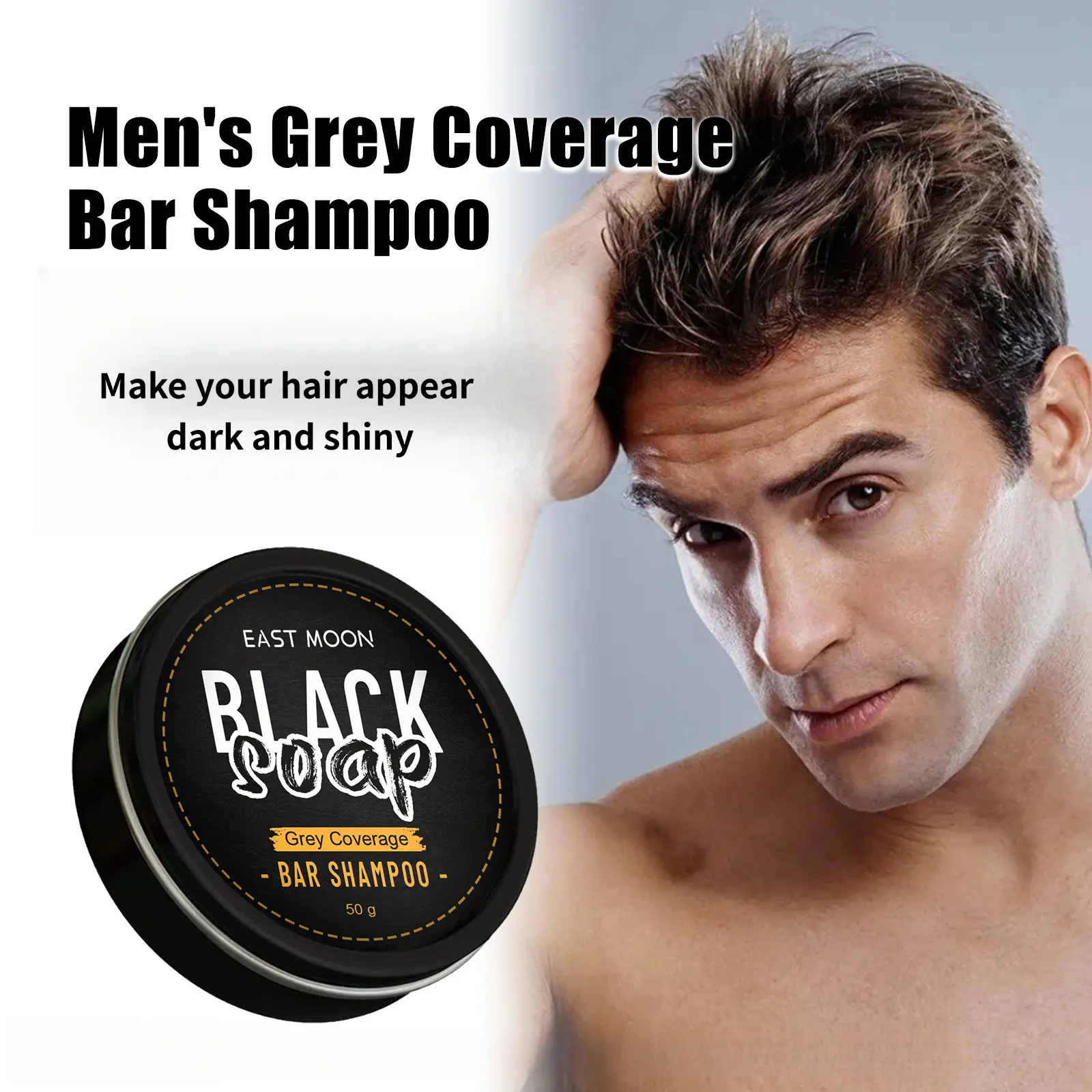 Hair Darkening Shampoo Bar for Men with Botanical Mix, Deep Cleansing & Nourishing Formula for Anti-Gray Hair, Single Bar, Massage Lather
