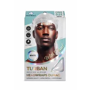 Dream World Deluxe Luxury Turban Headwraps Durag in White DRE018A