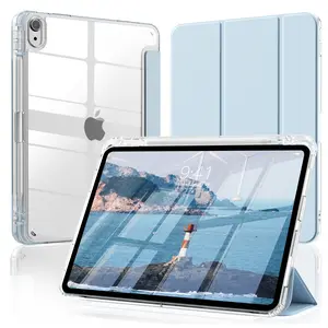 Aoub Case for iPad (A16) 11th Gen 11" 2025, iPad 10th Gen Case 10.9" ，iPad Air 7th/6th/5th/4th Gen 2022/2020 10.9", iPad 9th/8th/7th Gen with Pencil Holder, Clear Transparent Back Shell Slim Stand Shockproof Tablet Cover，Auto Sleep/Wake