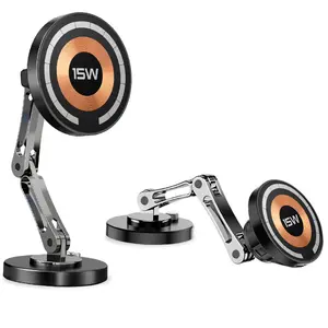 15W Fast Charging Magnetic Wireless Car Phone Holder Suction Cup Dashboard Navigation Mount