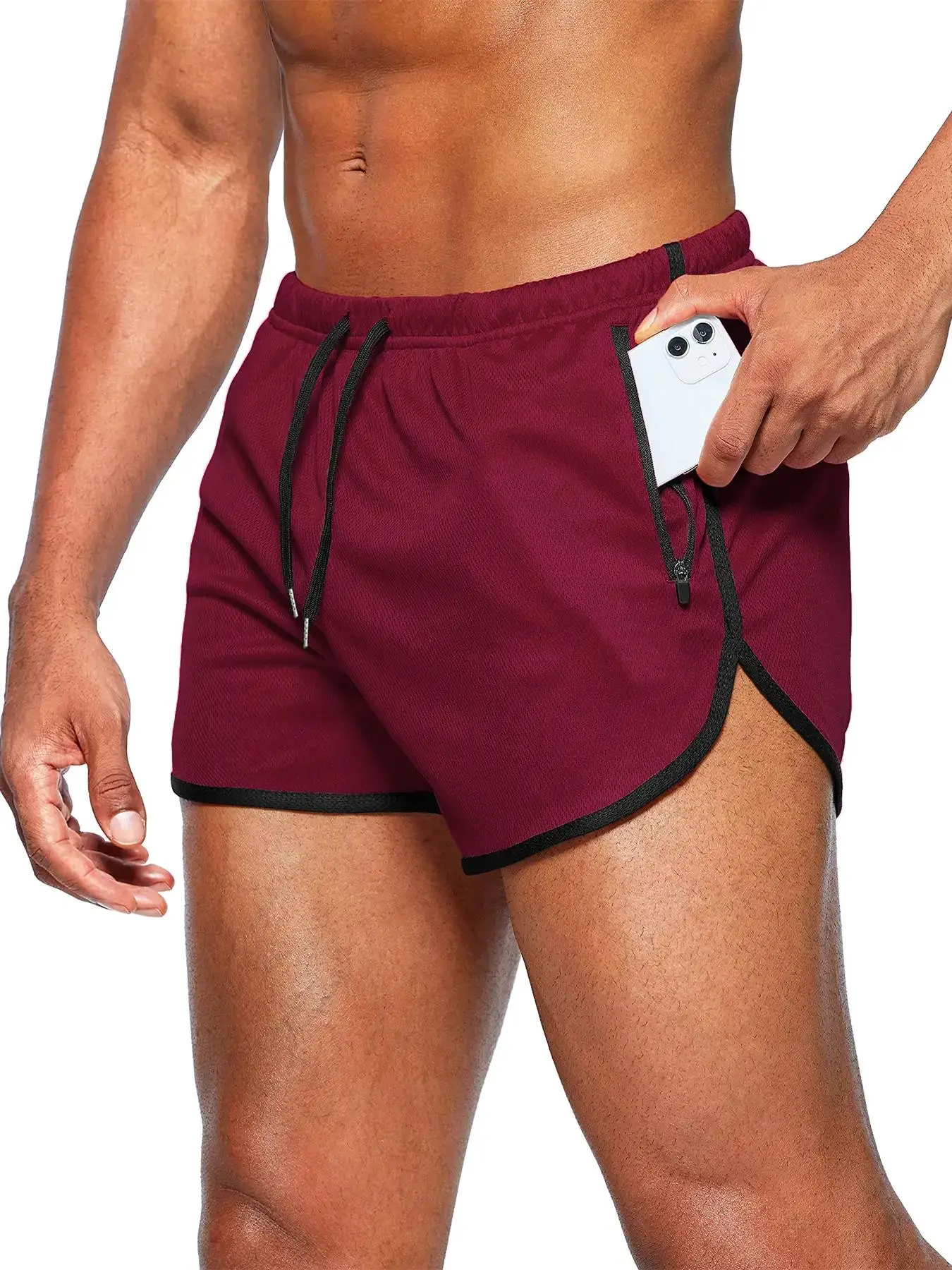 Men's Contrast Binding Drawstring Waist Track Shorts, Casual Pocket Elastic Waist Shorts for Summer, Breathable Men's Bottoms for Gym Workout Running,
