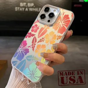 Tropical Hibiscus Pattern Phone Case for iPhone 15 16 14 Pro Max 13 12 11 XR XS Plus E Shockproof Drop Protection Durable PC Smartphone Cover Cellphone Protective Casing