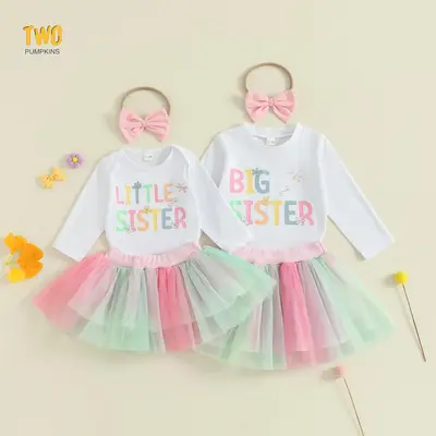 Adorable Big Sister & Little Sister Matching Outfits - 3PC Set With Tulle Skirt & Headband