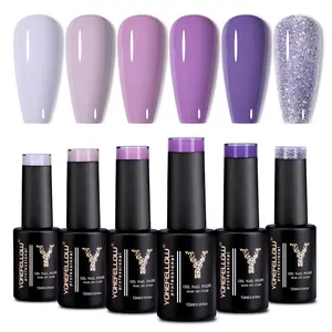 YOKEFELLOW Purple Gel Nail Polish Set High-Gloss Shine Highly Pigmented Nail Gel Polish Full but Natural Easy to Apply Low Odor and No Harm to Skin Gel Polish Kit for Beginners DIY at Home Salon UV/LED Lamp Cured