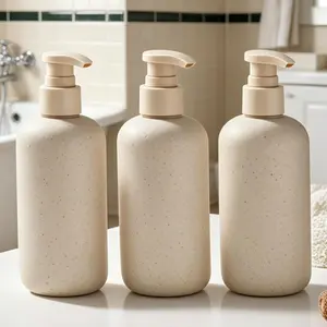 Modern Wheat Straw Soap Dispenser Set, Soap Container, Soap Canister, 3 Pack 16.9oz Plastic Bottles, Matte Finish Design, Perfect for Kitchen & Bathroom Use