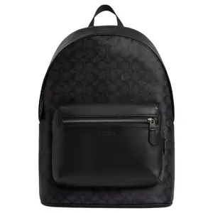 COACH West 32 Logo Print Zippered Backpack in Charcoal for Men and Women