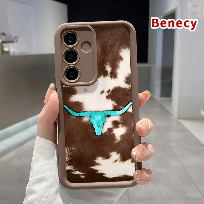 Phone Case Compatible with Galaxy S26 S23 Ultra S24 Plus S25 S22+ Cowhide Turquoise Skull Pattern Pocket-Friendly Shockproof Silicone Protective Soft Smartphone Casing