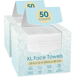 [New Deal] 100 Count (2 Box)  XL Disposable Face Towels 10” x 12” Soft & Skin Friendly 100% Viscose Fiber Double Sided Design Napkin