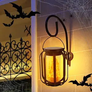 Halloween Decorative Lights Solar Wall Light/Stand Light Universal Light 1 Count Flickering Flame Solar Outdoor Light Hanging Wall Light Suitable for Front Porches, Patios, Indoors, and Gardens