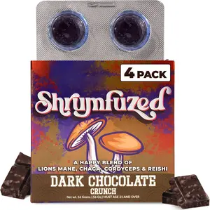NEW !!! Shrumfuzed Mushroom Chocolate | Nootropic Mushroom Supplement with Lion's Mane, Reishi, Cordyceps & Chaga | 4 Count, Dark Chocolate Crunch