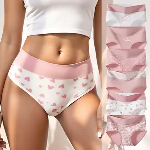 HOTCOM Women's Cotton Panties - 6-Pack Cute Love Print Briefs with Stretchy Waistband & Double Layer Crotch, Soft Breathable Underwear for Everyday Wear & Postpartum Comfort, Fresh for Spring & Fall