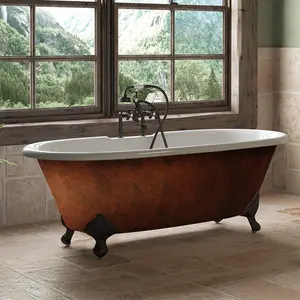 Cambridge Plumbing Cast Iron Clawfoot Bathtub 67” x 30" Faux Copper Bronze Finish on Exterior