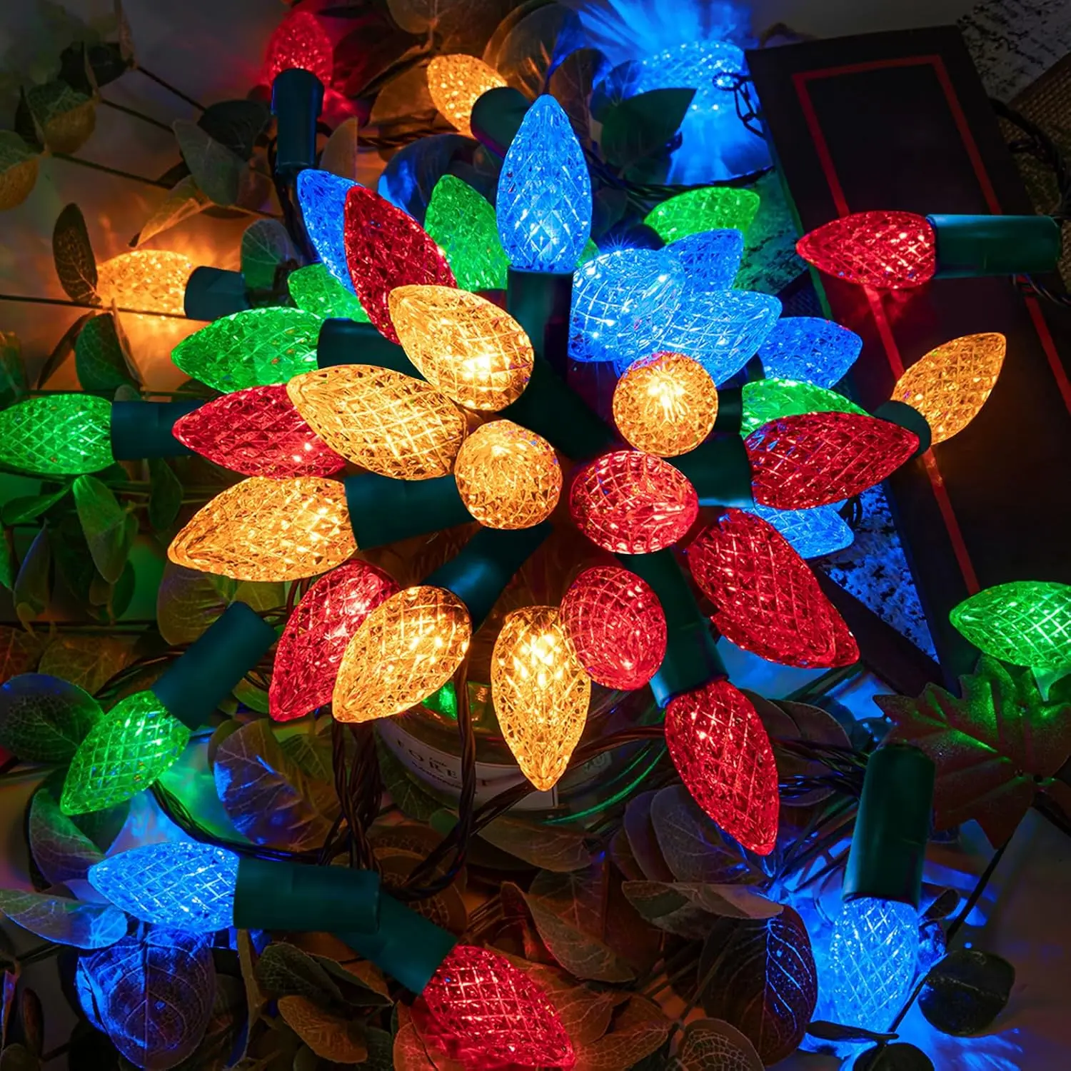 300LED 108 FT C6 Christmas String Lights Plug in Fairy Twinkle String Lights 8 Modes Timer Function Waterproof Extendable for Indoor Outdoor Wedding Party Christmas Decoration (300, Multicolor)