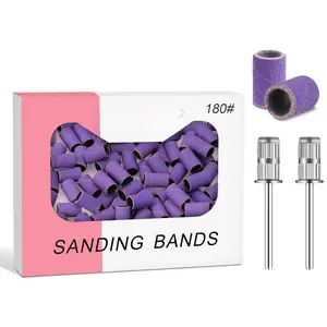 Sanding Bands for  Drill, 100 count Professional  Sanding Bands 180 Grit Fine and 2 count 3/32"  Drill Mandrel Bits for Manicures and Pedicure, Purple