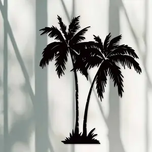 Palm Tree Design Wall Art, Artistic Metal Wall Decor, Tropical Style Coconut Tree Sculpture, Modern Home Decor for Living Room Kitchen, Unique Housewarming Gift, Hanging Decoration