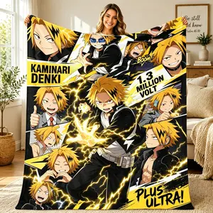 Obsessed MHA Fans Must Have！Denki Kaminari Lightning Ultra-Soft Flannel Blanket | Warm Plush Throw for Sofa Bed, Perfect Anime Gift for BFF & Teen