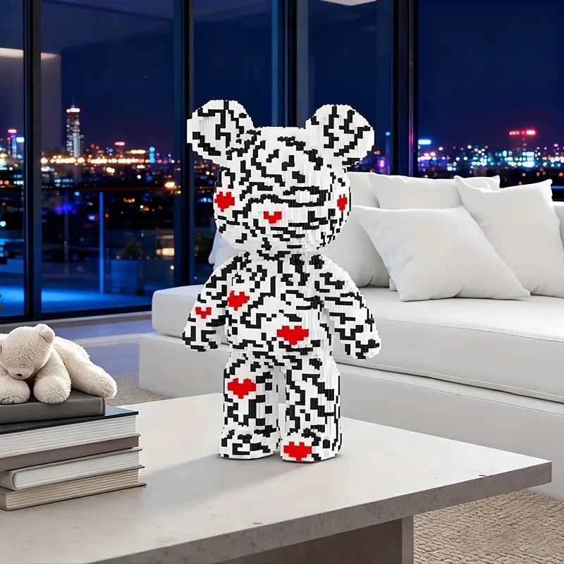 Heart Pattern Lucky Bear Teddy Bear 3D Puzzle Building Blocks Decoration, Home Office Shelf Decor, Party Tabletop Display, Ideal Gift for Holidays