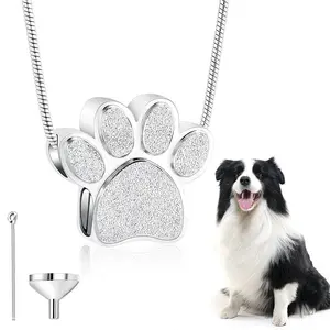 Paw Print Urn Necklace - Stainless Steel Cremation Jewelry for Pet Ashes, Memorial Keepsake for Men & Women