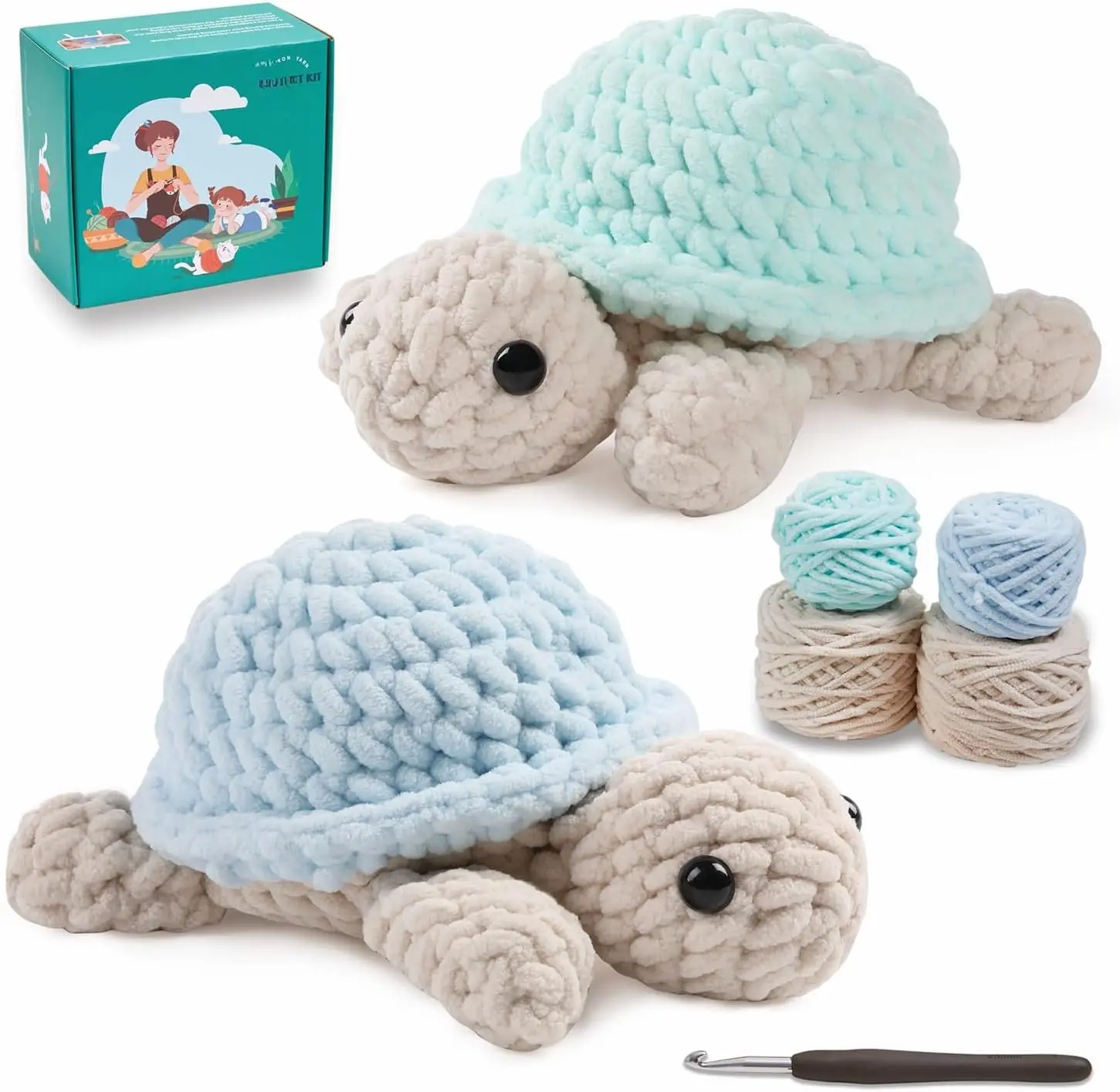 Crochet Kit for Beginners, Amigurumi Crocheting  Kits, with Step-by-Step Video Tutorials for  Adults Beginner - 2 Pack Turtles