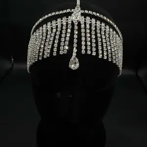 Crystal Bridal Forehead Headpiece – Rhinestone Wedding Hair Jewelry, Boho Bridal Head Chain, Statement Wedding Headpiece