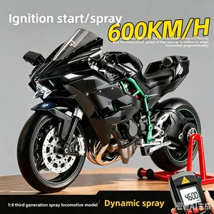 Kawasaki H2R Dynamic Edition 1:9 Motorcycle Model, Dynamic Motorcycle Alloy Model Spray Version Equipped with Exhaust Simulation, Alloy Design, Suitable for Gifts and Collectors, With Start Engine Function, Experience Realism, Alloy Motorcycle Decoration