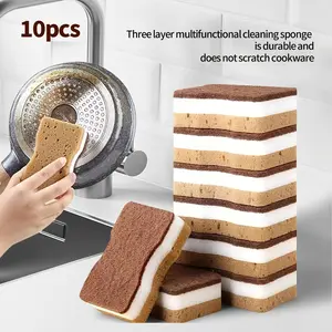 5/10/20/40pcs Three-Layer Seaweed Cleaning Sponges, Dishwashing Sponges, High-Quality Kitchen Sponges, Durable Non-Scratch Wiping Sponges, Super Absorbent, Cleaning Supplies, Cleaning Tools, Cleaning Cloths, Kitchen Cleaning Brushes.