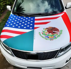 American and Mexico Car Hood Cover Flag , Engine Banner Flag White Tiger Logo,4X5ft/6X7FT,100% Polyester Elastic Fabrics Can be Washed