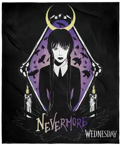 MGM Wednesday Nevermore Super Soft And Cuddly Plush Fleece Throw Blanket