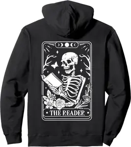 Skeleton reading Book lover funny The reader tarot card Pullover Hoodie