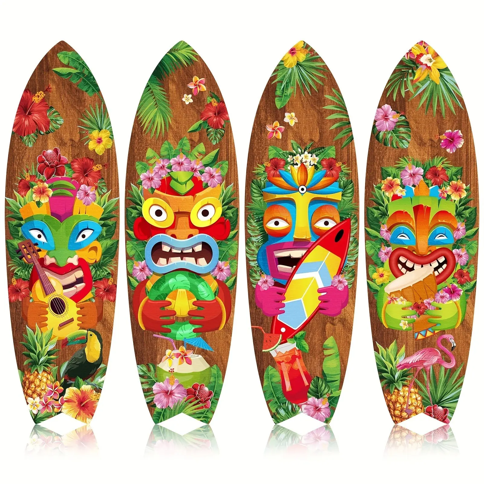 Wooden Summer Surfboard Decor Set, Hawaiian Style Beach Wall Hanging, Tropical Bar Surfboard Sign, Perfect for Living Room Bedroom Birthday Party, Hanging Decorations, Decoration Items