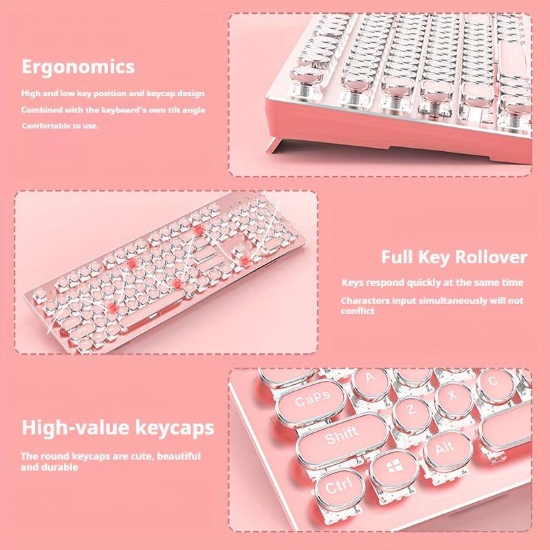 Pink Gaming Keyboard - Typewriter Style