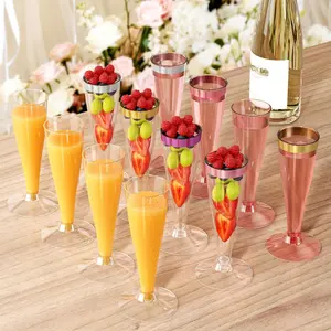Disposable Plastic Champagne Flutes, 20-Pack 4.5oz Gold-Rim Shatterproof Toasting Cups, Decorative Mimosa Wine Glasses for 2026 Wedding & Engagement Party Supplies