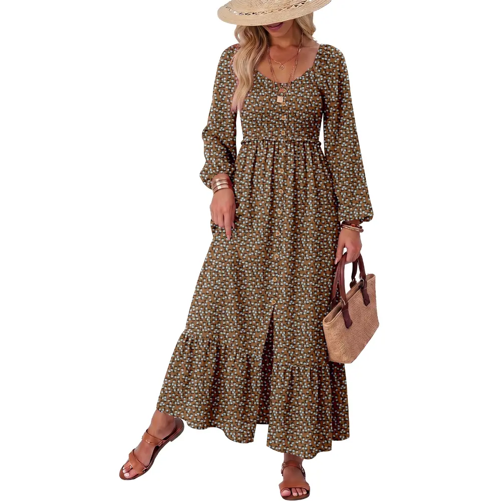 Dokotoo Womens Dresses Boho Floral Smocked Empire Waist Square Neck Long Sleeve Button Maxi Dress Beach Vacation Sundresses Dokotoo Womens Dresses Boho Floral Smocked Empire Waist Square Neck Long Sleeve Button Maxi Dress Beach Vacation Sundresses