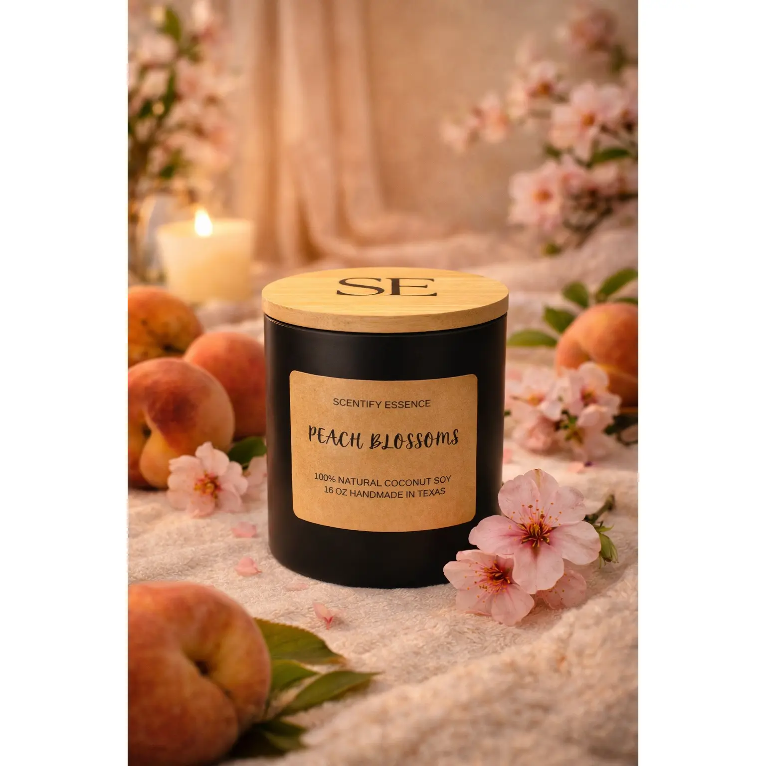 PEACH BLOSSOMS – Hand-Poured Peach & Floral Scented Candle