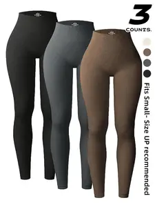 Women's Solid Ribbed High-Waist Sports Pants, Sporty Comfy Breathable Seamless Skinny Pants for Yoga Gym Running, Ladies Sportswear for All Seasons, Skinny Yoga Bottoms