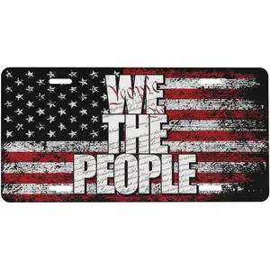 American Flag We the People Front License Plate 6x12 – Patriotic Aluminum Decorative Metal Car Tag Novelty Vanity Cover for Truck SUV with 4 Holes