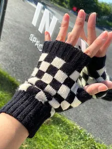 Checkerboard & Fingerless Gloves, Knitted Mittens for Young Adults, Unisex Fall & Winter Typing Gloves, Touch Screen Gloves, Casual Gift, Touchscreen Gloves