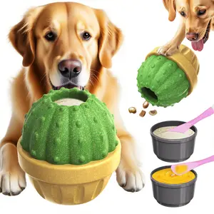 Cactus Design Frozen Treat Dog Enrichment Toys Slow Food Training Durable Chew Silicone Puzzle Dispensing Ball for Small Medium Large Dogs Halloween Gift Silicone Chew Durable Chew Chew Stick