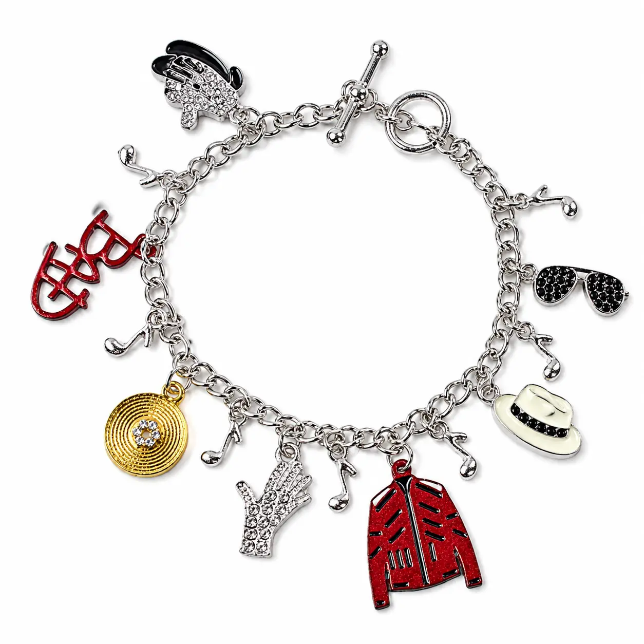 2-Piece Charm Bracelet Set, King of Pop Inspired Collectible Fan Jewelry, Matching Link Chain Friendship Bracelets with Iconic Glove & Hat Charms, Michael Jackson