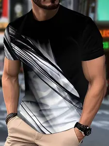 Men's Chinese Style Plum Blossom Print Round Neck Short Sleeve T-Shirt, Casual Summer Tee, Daily Wear and Vacation