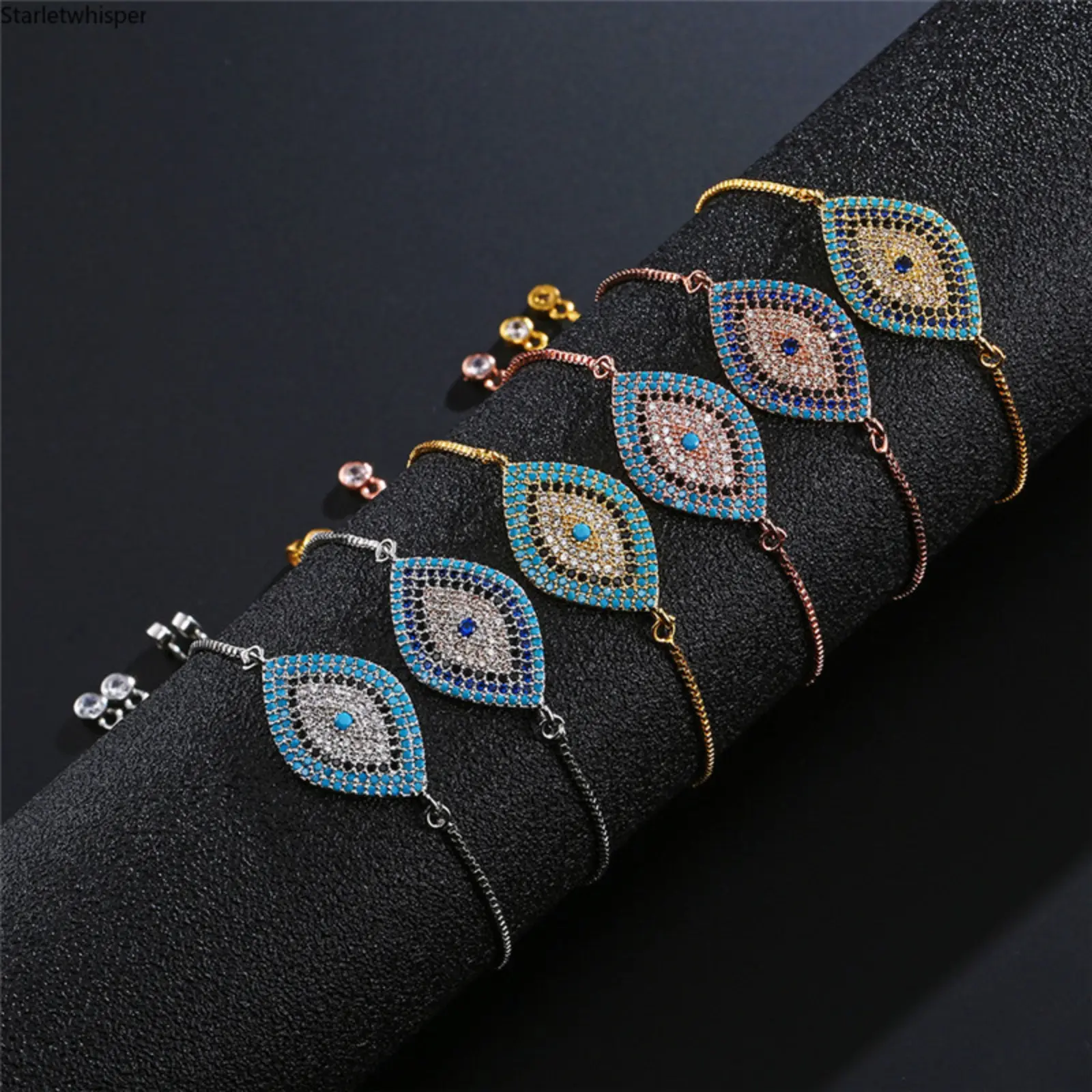 Women's Evil Eye Charm Bracelet, Copper Micro-Paved Shiny Zircon, Trendy Unique Lucky Jewelry, Stylish Minimalist Design Perfect for Daily Wear & Gift Giving